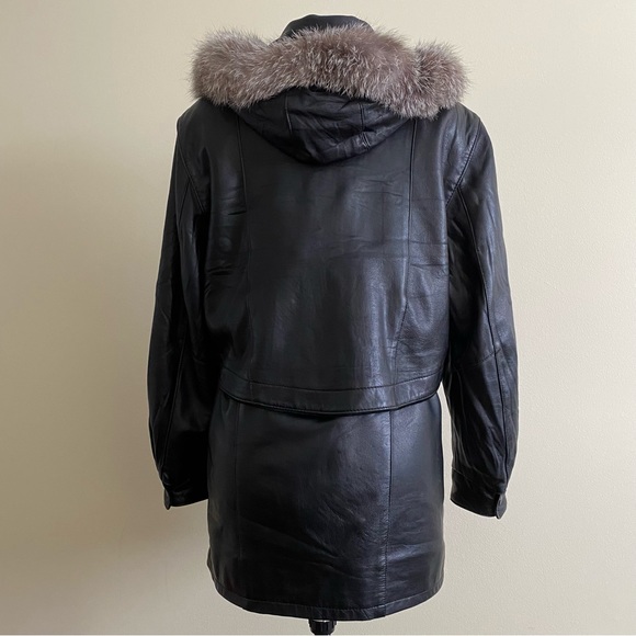 vintage leather parka with fur hood - Picture 8 of 11